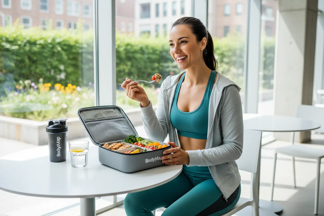 Woman eating healthy BodyMap meal